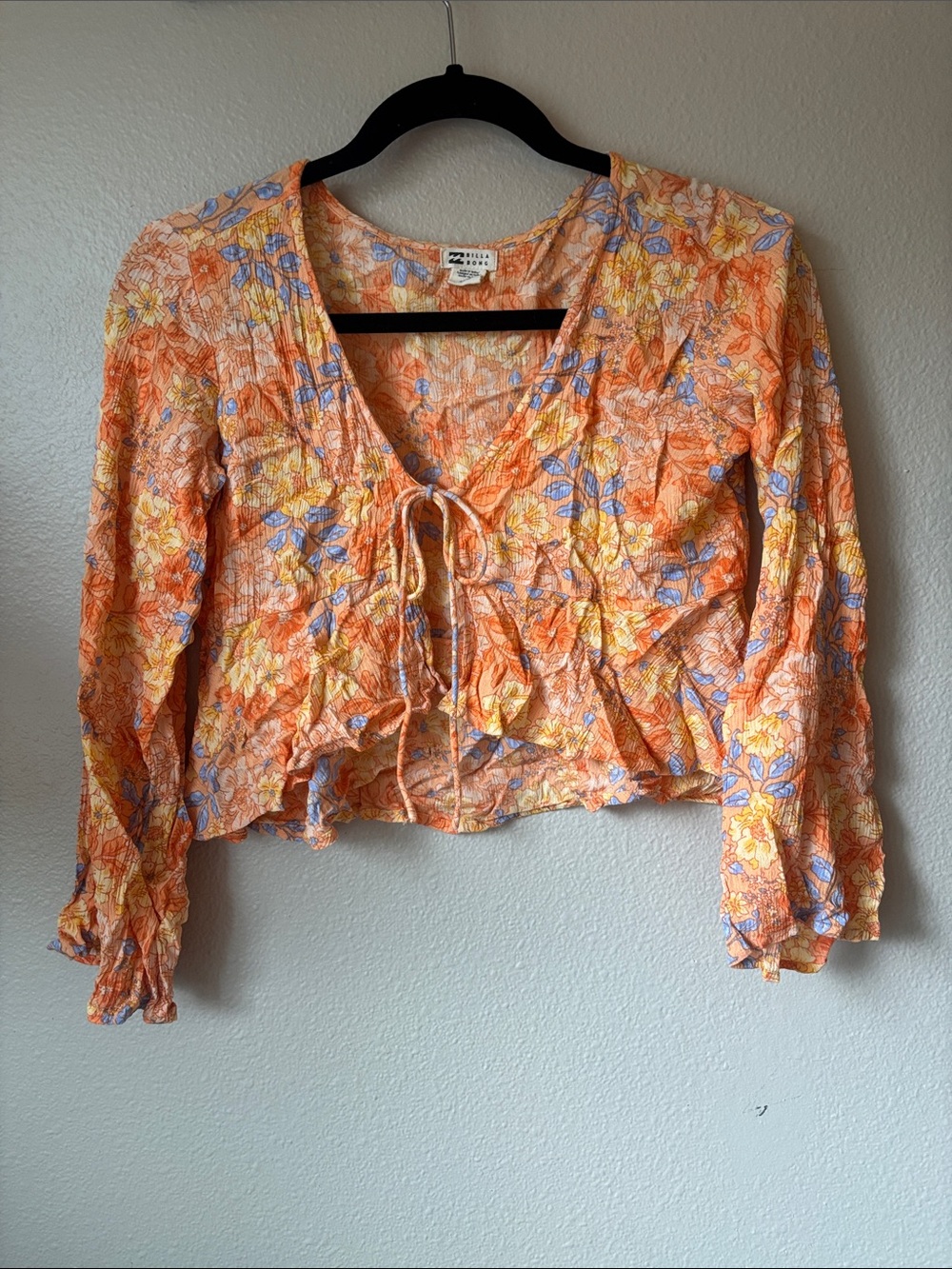 Billabong Orange Floral Tie-Front Blouse